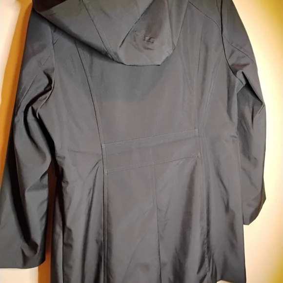 Anne Klein Black Trench Coat Snap Front Closure Removable Hood - Picture 2 of 6